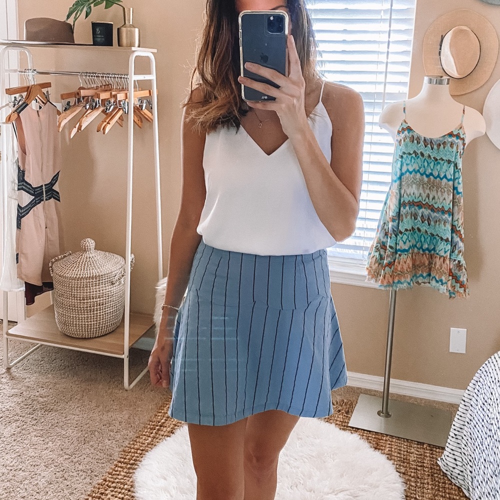 Lulu’s JOA Fit & Flare Blue Striped Mini Skirt